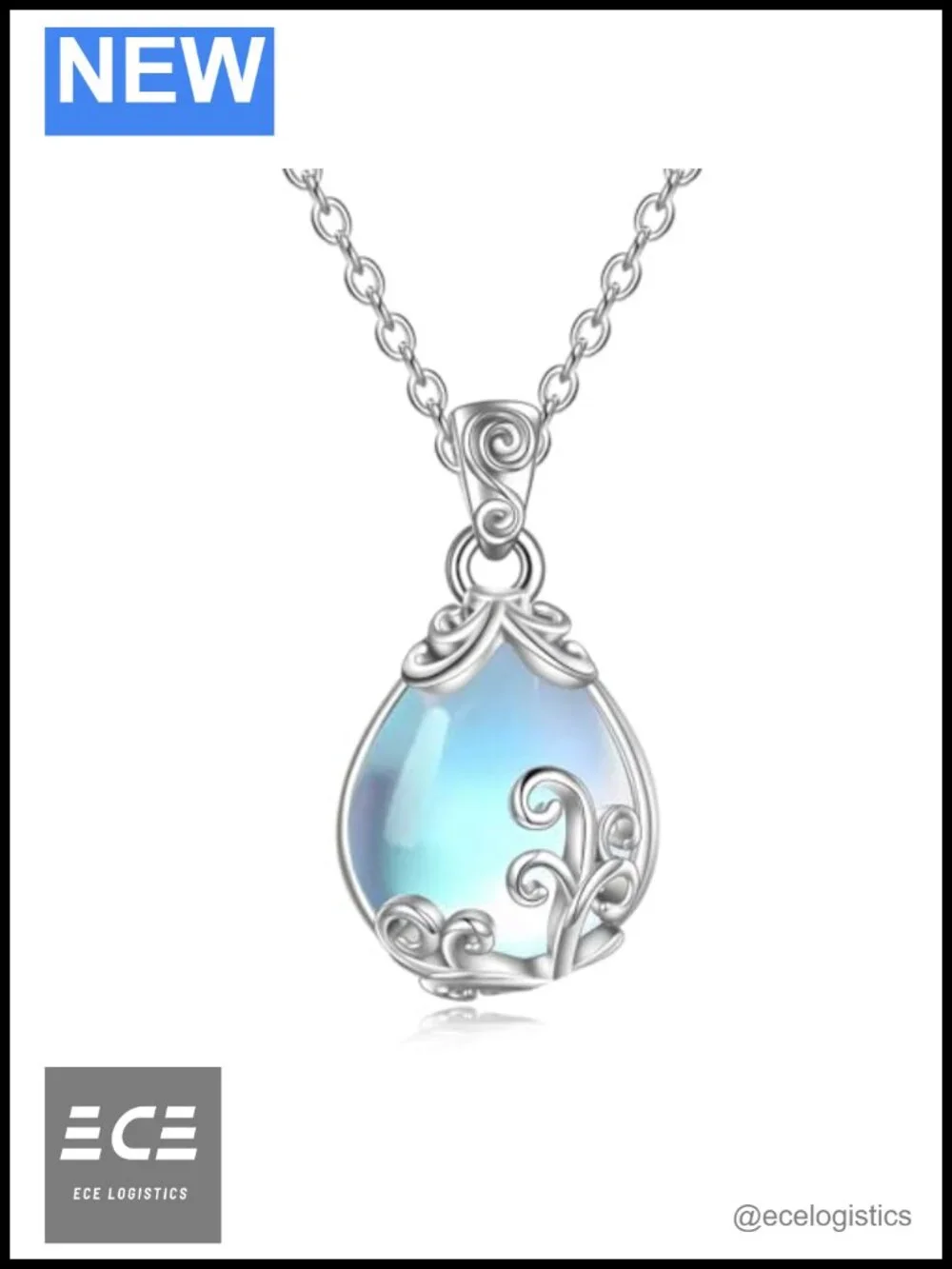 Moonstone Filigree Tree Cat Pendant Necklace Rhodium Plated 18in Women Jewelry